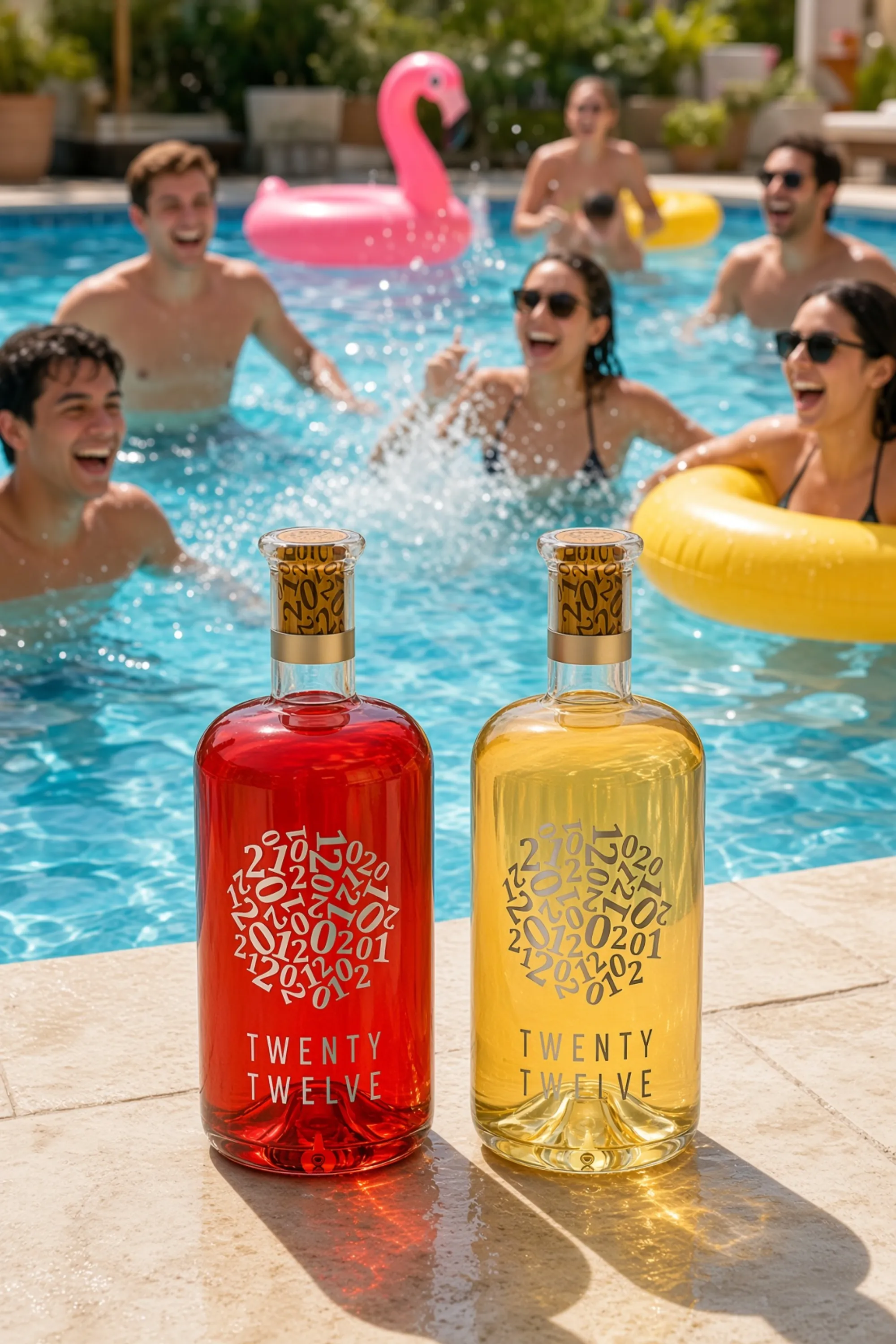 Twenty Twelve Pink und White am Rand eines lebhaften Pools