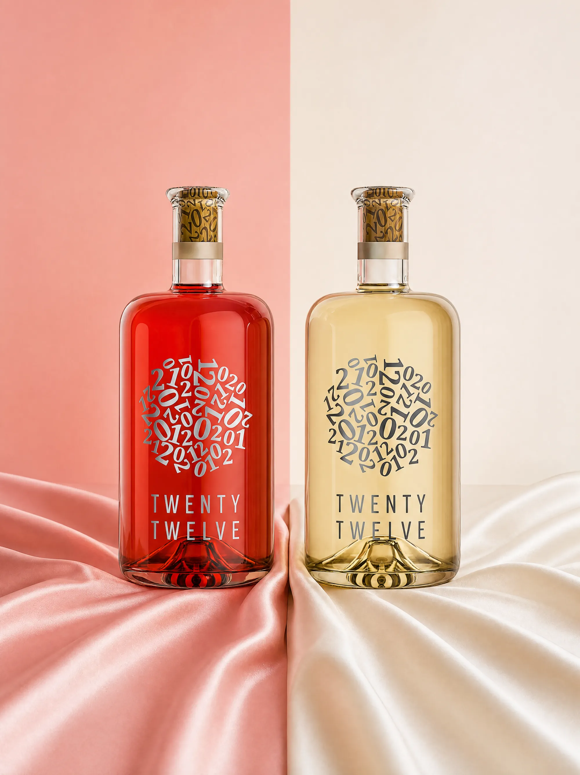 Botellas de Twenty Twelve Pink y Twenty Twelve White juntas, los vinos de estilo de vida 2012 de Es Fangar